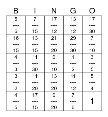 Fraction Bingo! Bingo Card