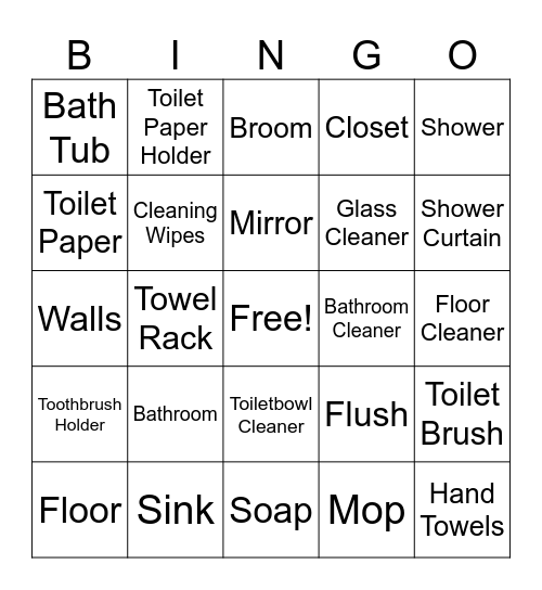 Cleaning the Bathroom Bingo Card