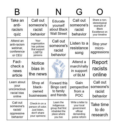 Social Justice Bingo Card