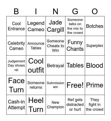 WWE Bingo Card