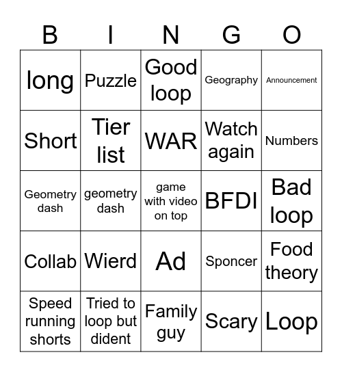 Untitled Bingo Card