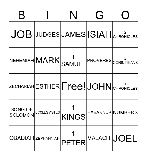 Books of the Bible Bingo Card