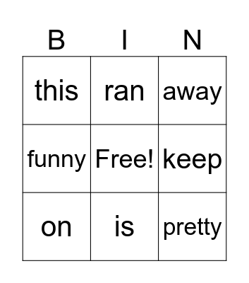 Sight Words Bingo Card
