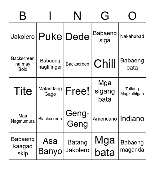 Untitled Bingo Card