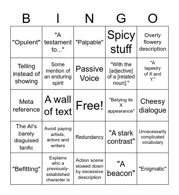 ChatGPT's D&D Writing Bingo Card