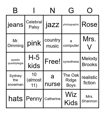 Out of My Mind Bingo Card