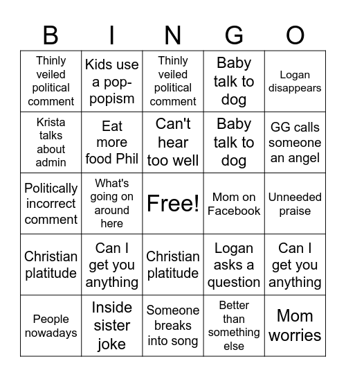 Family Bingo Card