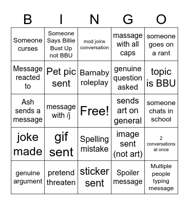BBU Bingo Card