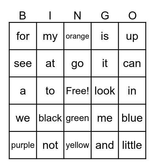 Heart Word Bingo Card