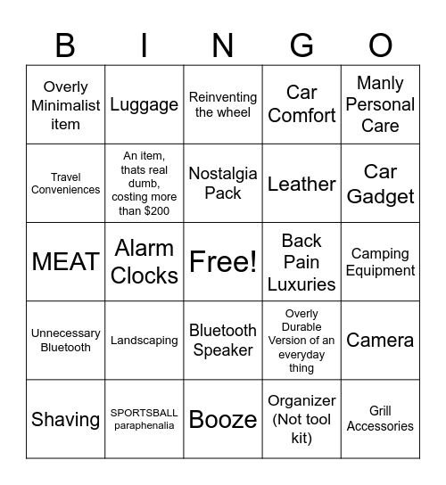 Men's Bougie Bingo Card Bingo Card