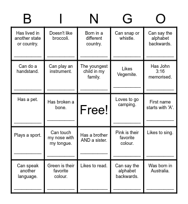 Icebreaker Bingo Card