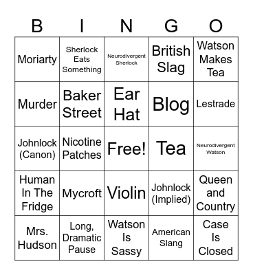 BBC's Sherlock Bingo Card