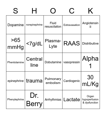 Shock Bingo Card