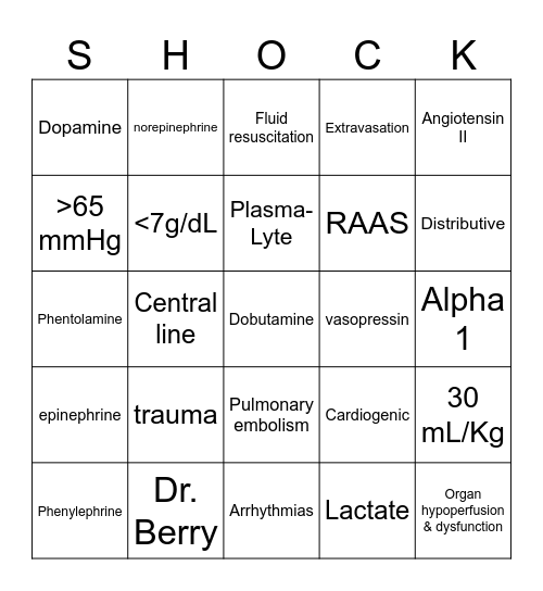 Shock Bingo Card