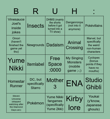 Just my hyperfixations, bb ;) Bingo Card