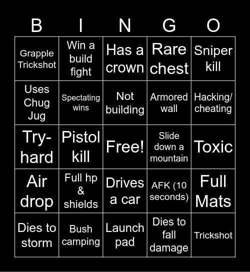 Fortnite spectating bingo Card