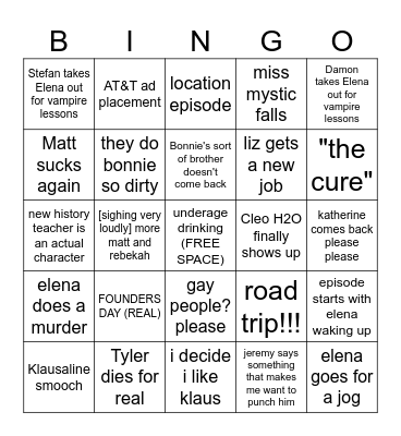 vampire diaries season 4 bingo Card