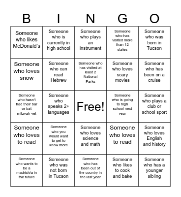 Get to Know you Bingo Card