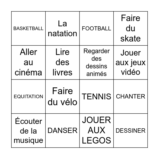 LES LOISIRS Bingo Card