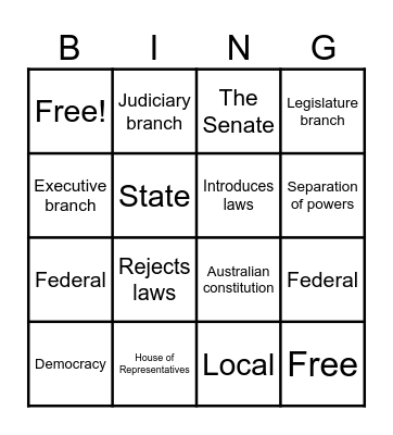 Civics Bingo Card