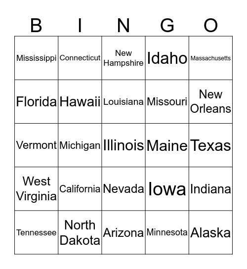 STATES Bingo Card