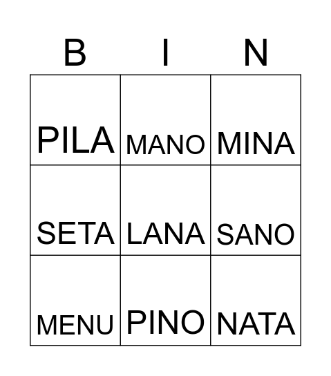 BINGO DE LA N Bingo Card