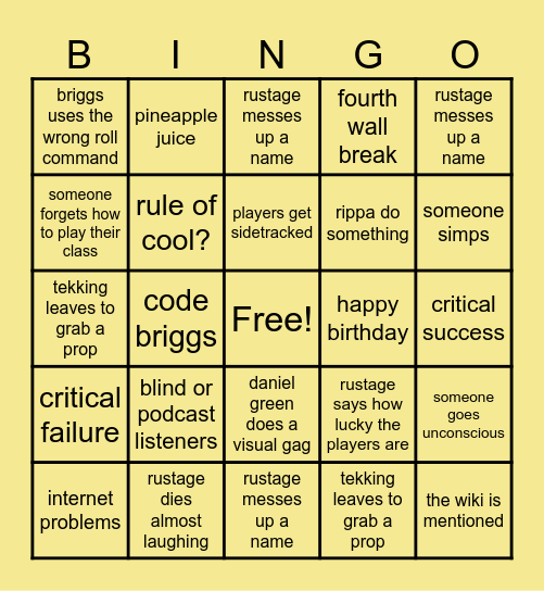 Rustage DnD: Isekai Bingo Card