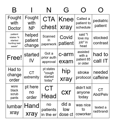 CHF Radiology Bingo Card