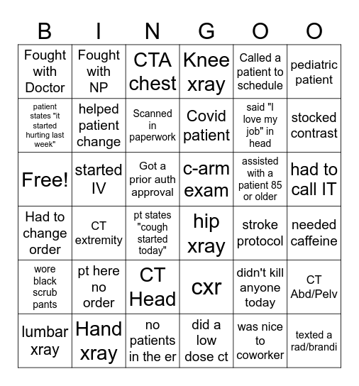 CHF Radiology Bingo Card