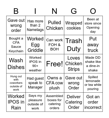 Chick-fil-A Bingo Card