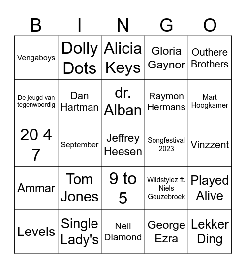 Voute Muziekbinggggoooo..gogo Bingo Card