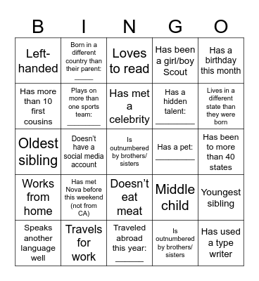 Find the Family Member Bingo Card