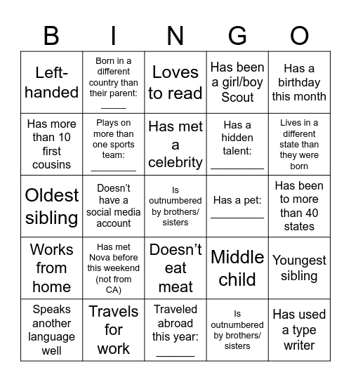 Find the Family Member Bingo Card