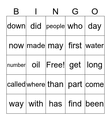 Sight Word Bingo Q4 Bingo Card