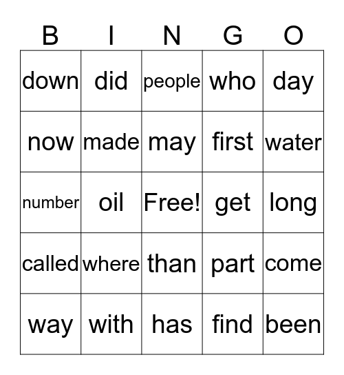 Sight Word Bingo Q4 Bingo Card