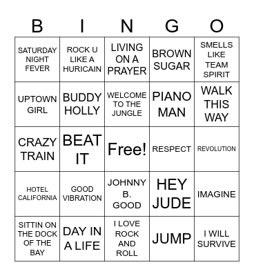 JUKEBOX BINGO Card