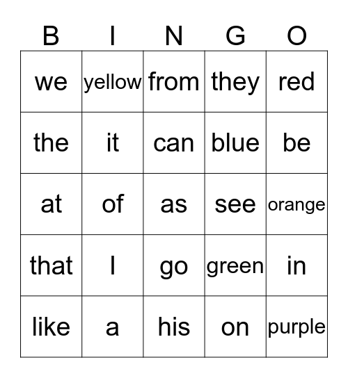 Sight Word Bingo Q1 Bingo Card