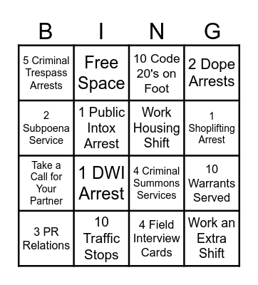PATROL BINGO Card