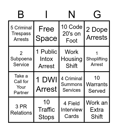 PATROL BINGO Card