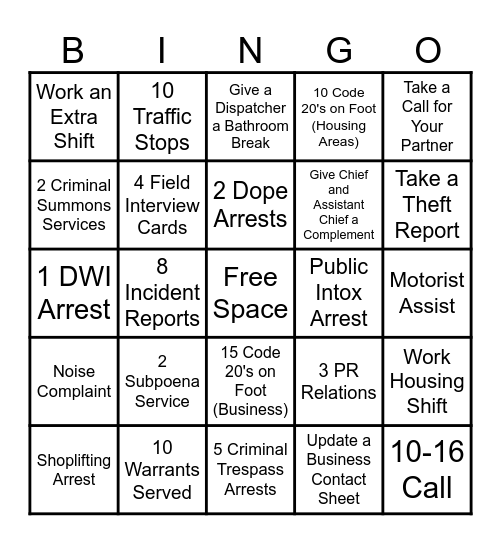 PATROL BINGO Card