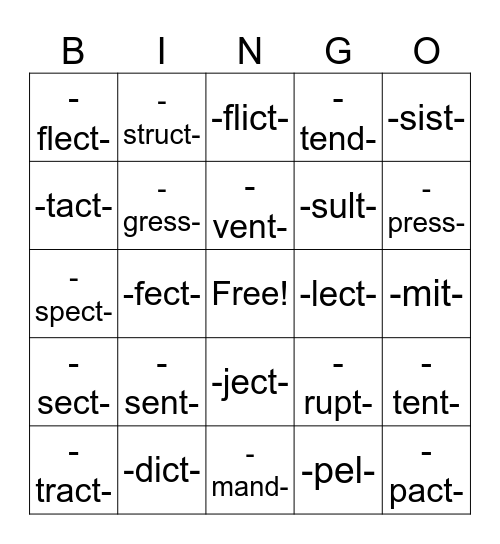 Root words steps 1-3 Bingo Card