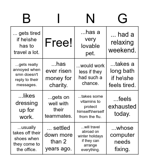 Revision speakout units 5, 6 "Find someone who ..." Bingo Card