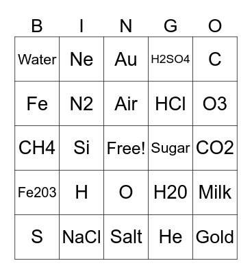 CHEMISTRY Bingo Card