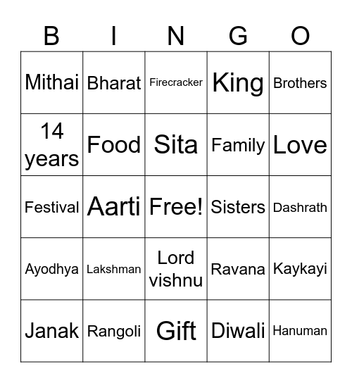 Diwali Bingo Card