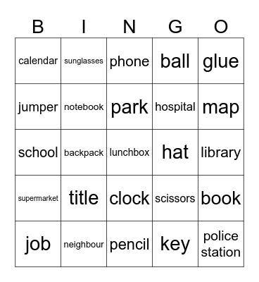 CA1 Vocabulary Bingo Card