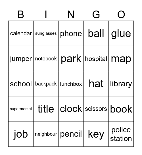 CA1 Vocabulary Bingo Card