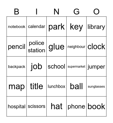 CA1 Vocab Bingo Card