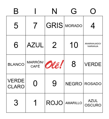 NUMEROS Y COLORES Bingo Card
