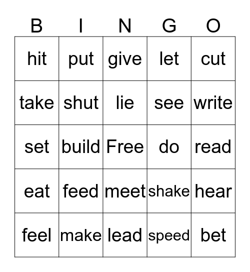 Irregular Verbs Bingo Card