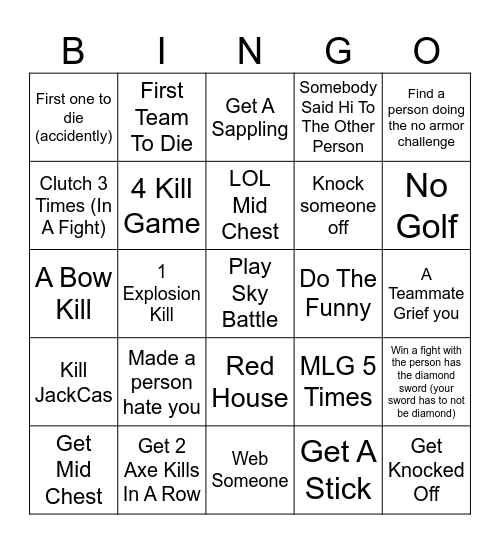 MCCI Sky Battle Bingo (Medium Difficulty) Bingo Card